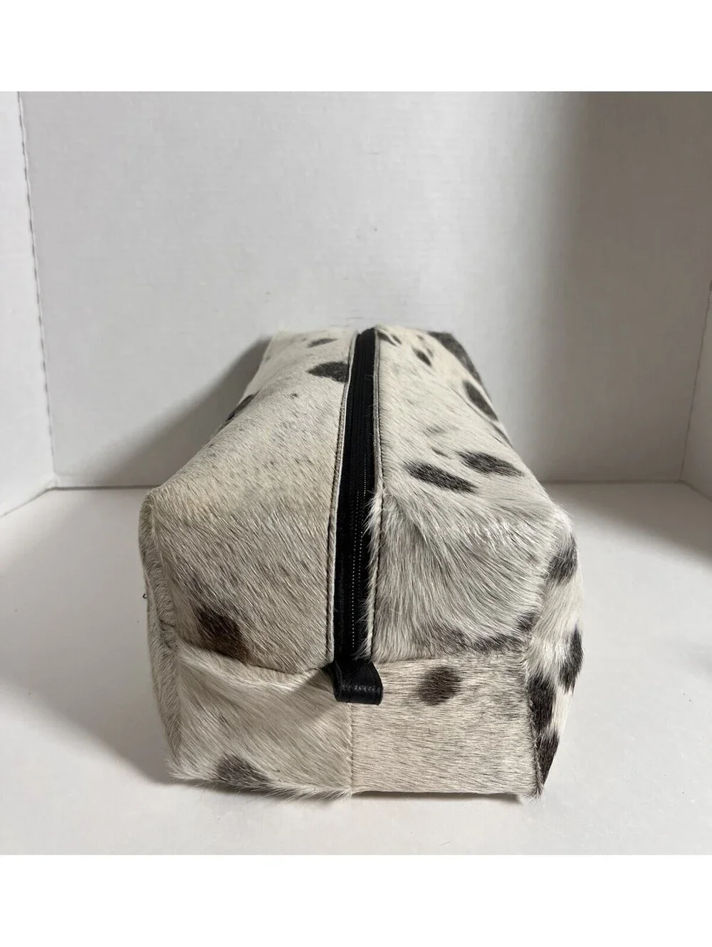 BAALAY Genuine Cowhide Hair-On-Hide Travel Bag/Cosmetic Case 13” W Black